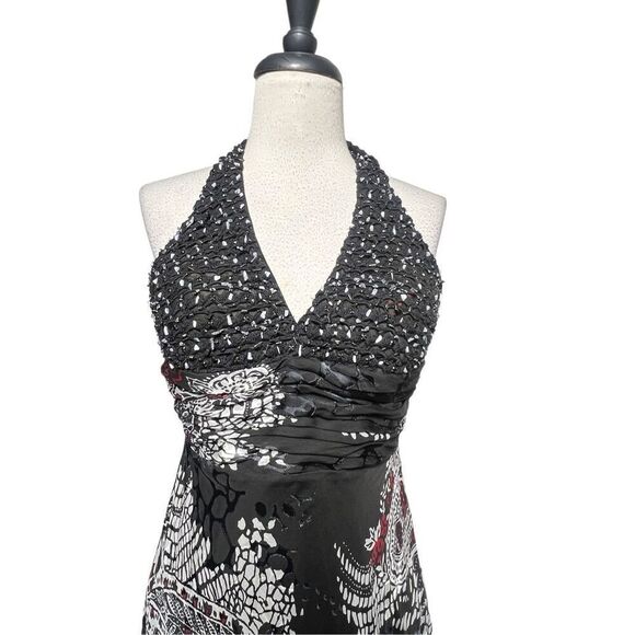 90's Y2K Nina Austin Beaded Velvet Burnout Sexy Maxi Prom Gown Formal Dress XS - Picture 2 of 7